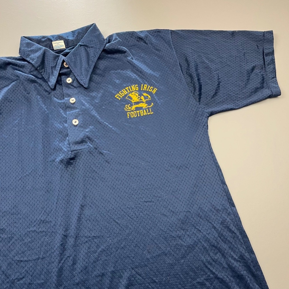 VTG Champion Polo Mens XL Navy Blue Notre Dame Fighting Irish Football Mesh USA